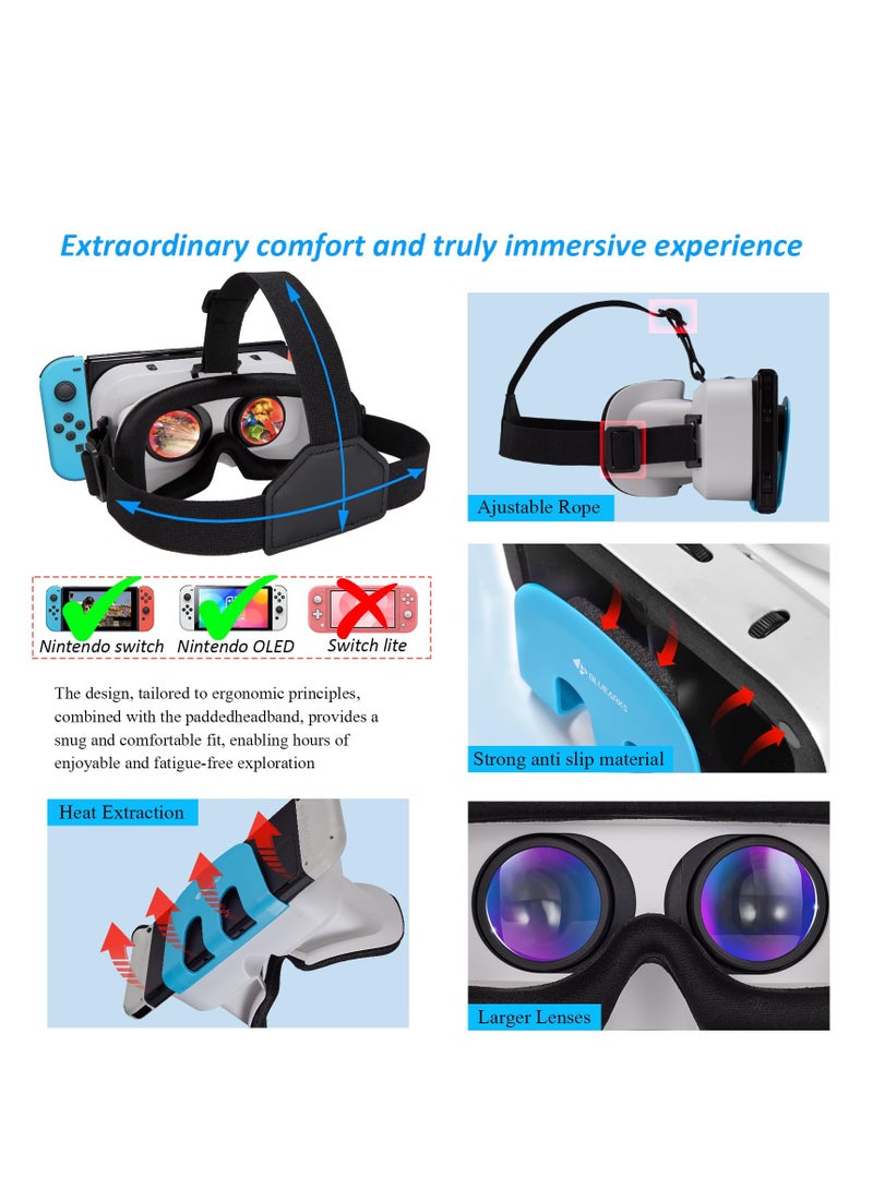 VR Headset for Nintendo Switch and OLED Model, Virtual Reality Goggles for Gaming Experience in White