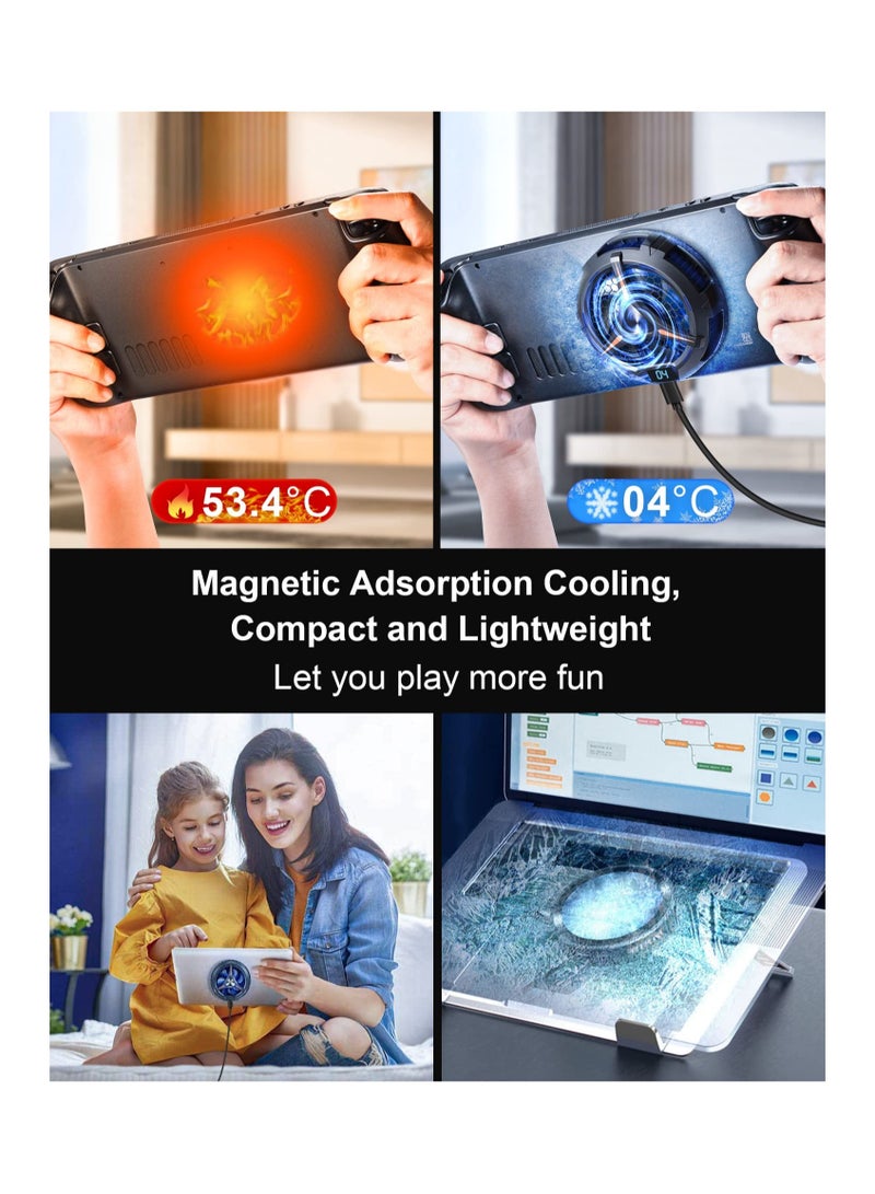 Steam Deck Cooling Fan with LED Temperature Display, 7-Blade Design, Dual-Speed Settings, Magnetic Heatsink, 7-Color RGB Cycle for Enhanced Performance and Cooling Efficiency