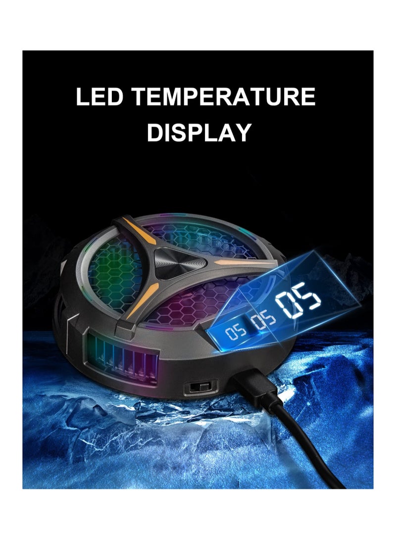 Steam Deck Cooling Fan with LED Temperature Display, 7-Blade Design, Dual-Speed Settings, Magnetic Heatsink, 7-Color RGB Cycle for Enhanced Performance and Cooling Efficiency