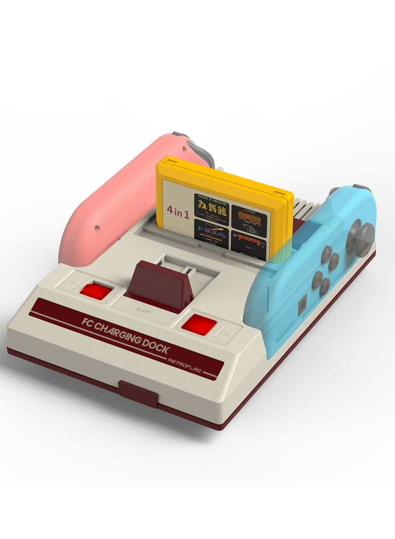 Famicom Style Charging Station for Nintendo Switch Joy Con Controllers with Overcharge Protection and Game Card Storage