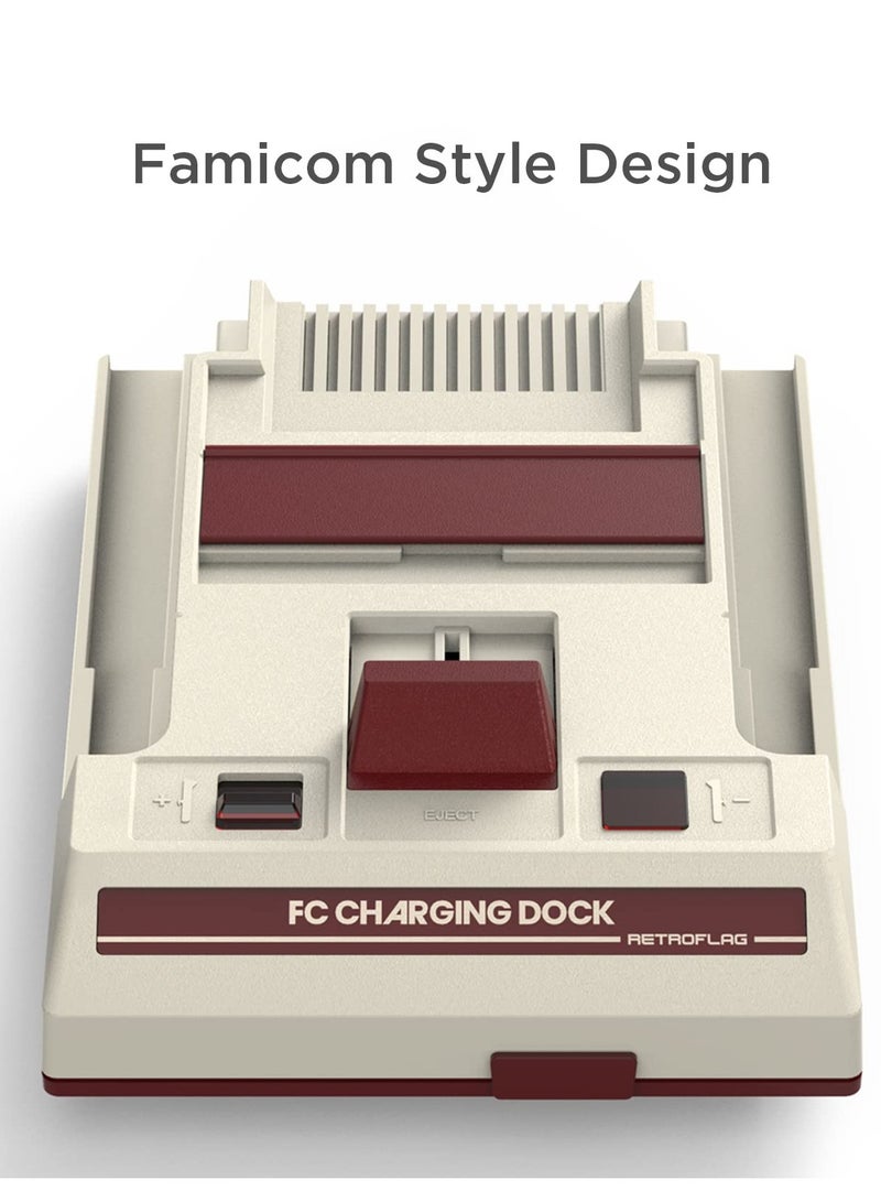 Famicom Style Charging Station for Nintendo Switch Joy Con Controllers with Overcharge Protection and Game Card Storage