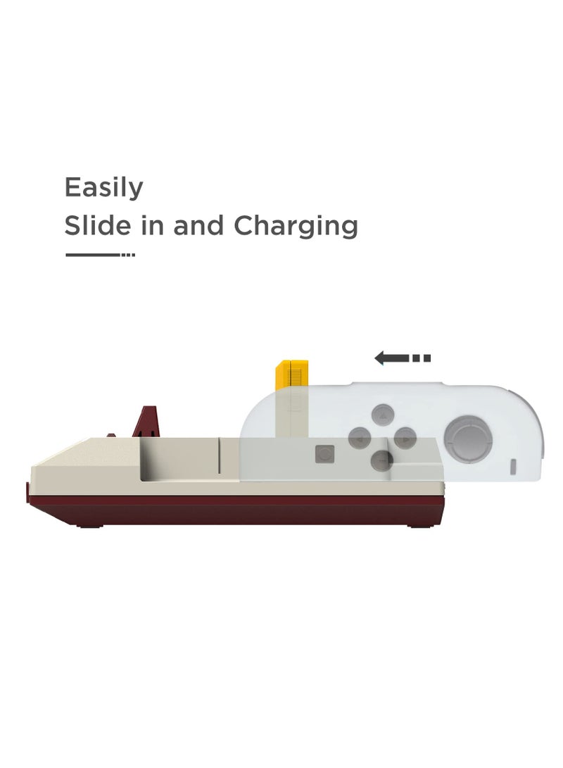 Famicom Style Charging Station for Nintendo Switch Joy Con Controllers with Overcharge Protection and Game Card Storage