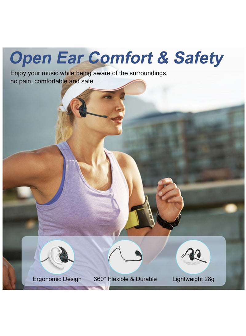 Wireless Bluetooth Headset with Microphone, Open Ear Design, Noise Cancelling, 10 Hours Playtime, Lightweight and Comfortable for Office and Driving