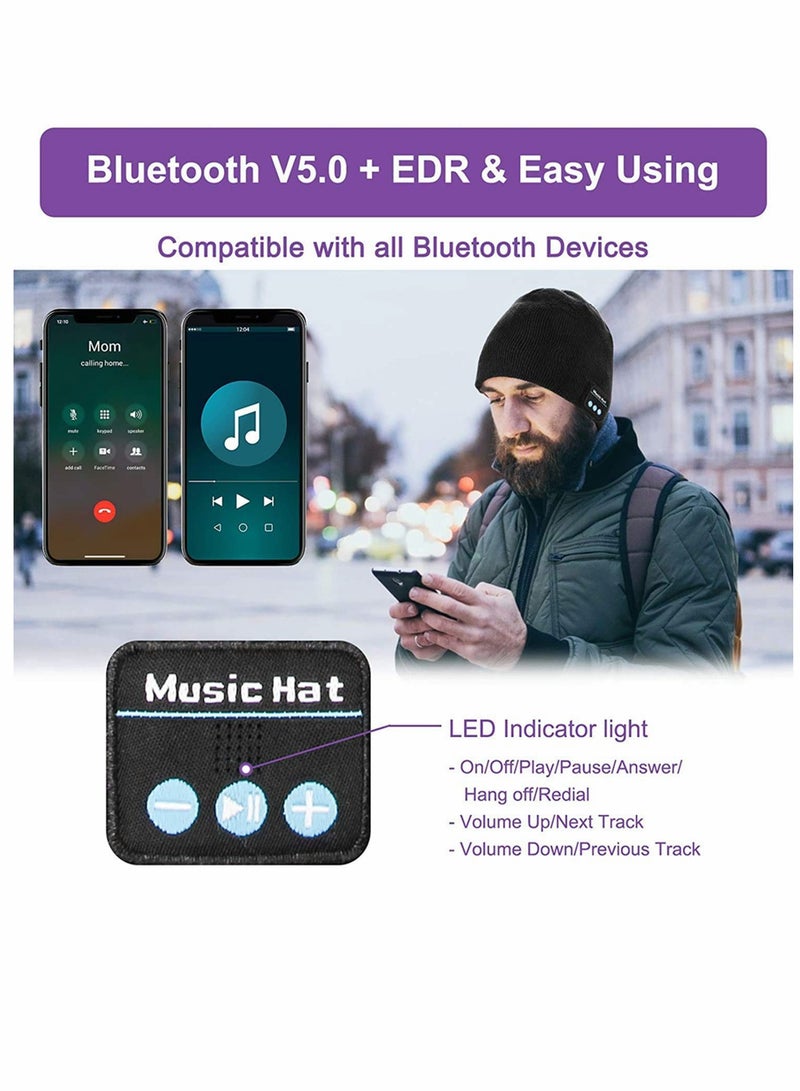 Bluetooth Beanie Hat for Men and Women, Wireless V5.0 Headphone Beanie, Soft Knit Winter Hat with Built-in Speakers, Perfect Gift for Music Lovers and Outdoor Activities