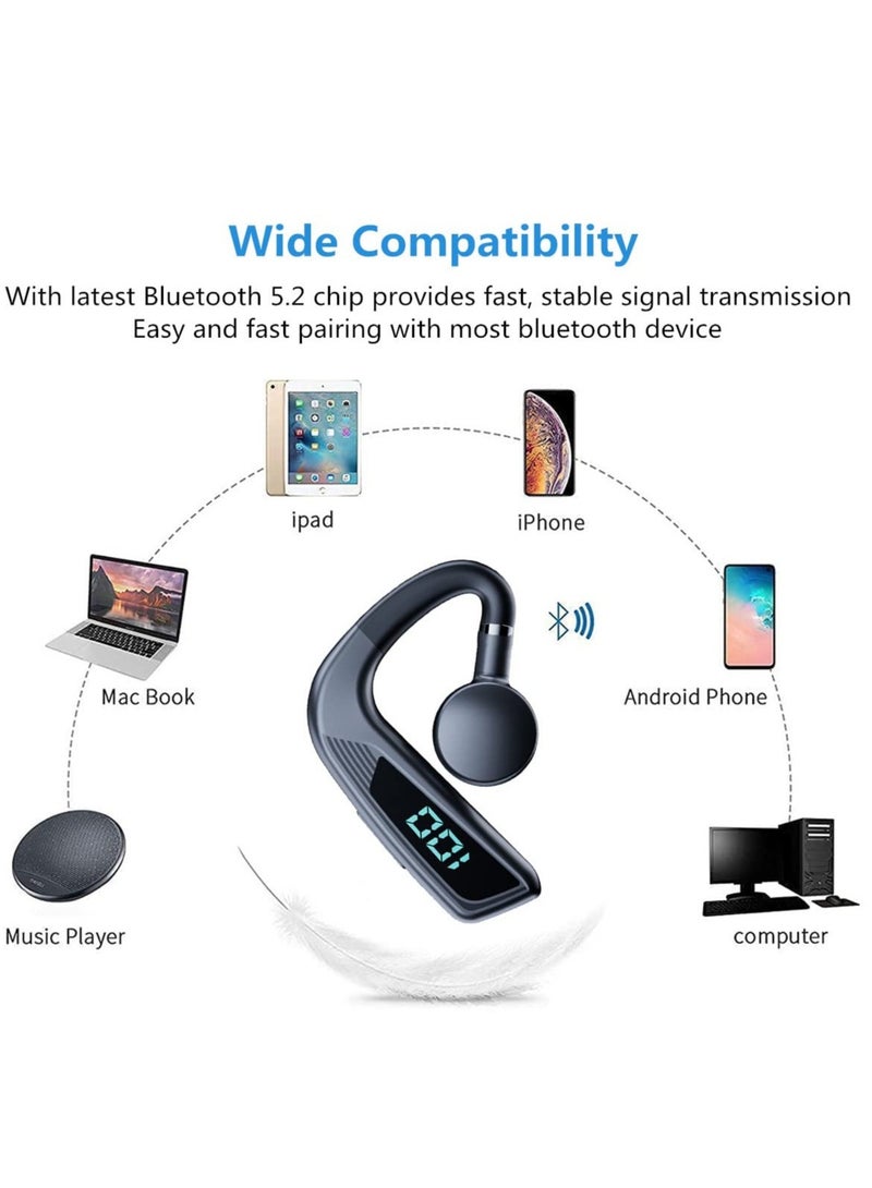 Wireless Bluetooth Headset with Noise Cancelling Mic - 48 Hours Talk Time, Ideal for Sports, Business, Office, Driving, and Trucking - Comfortable Earpiece for Cell Phones