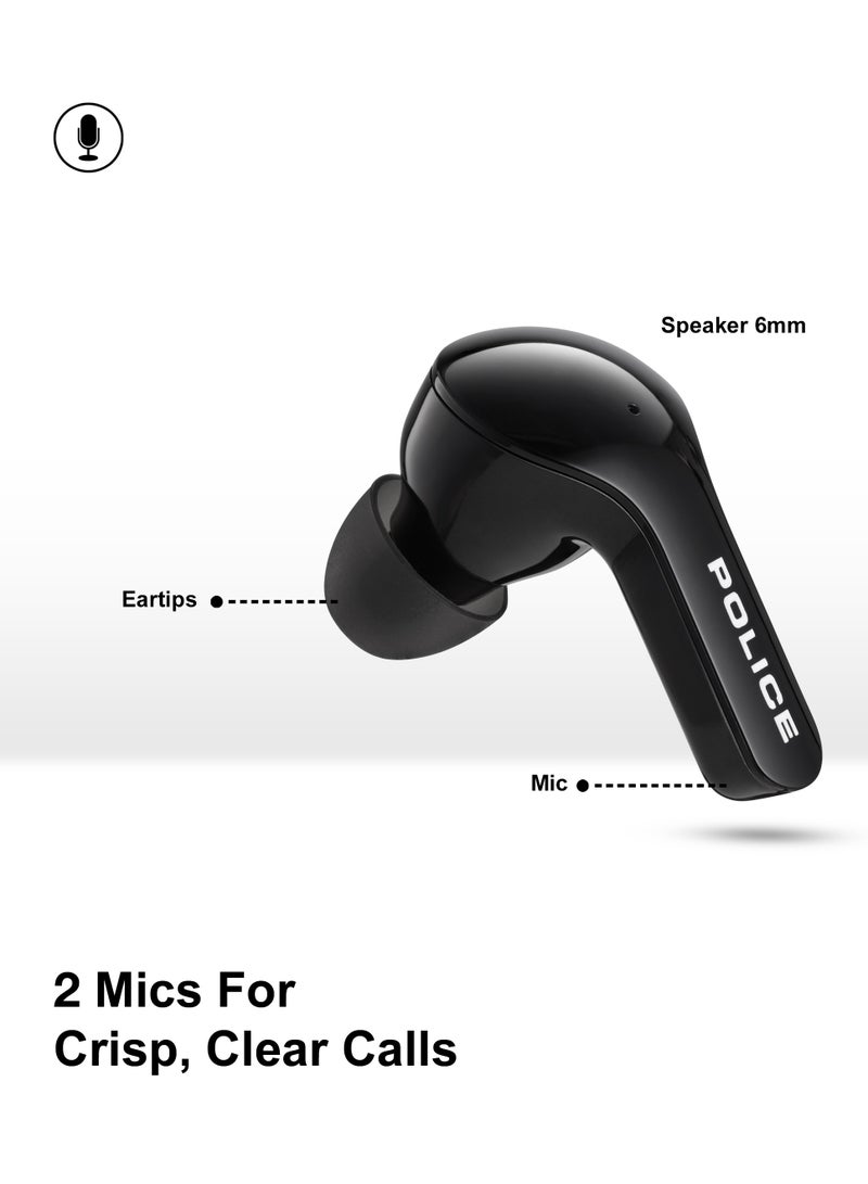 FOS I Earbuds with Noise Cancellation, Dual Microphone, 8mm Driver, Type-C Charging & Bluetooth 5.3, Black - IPX4