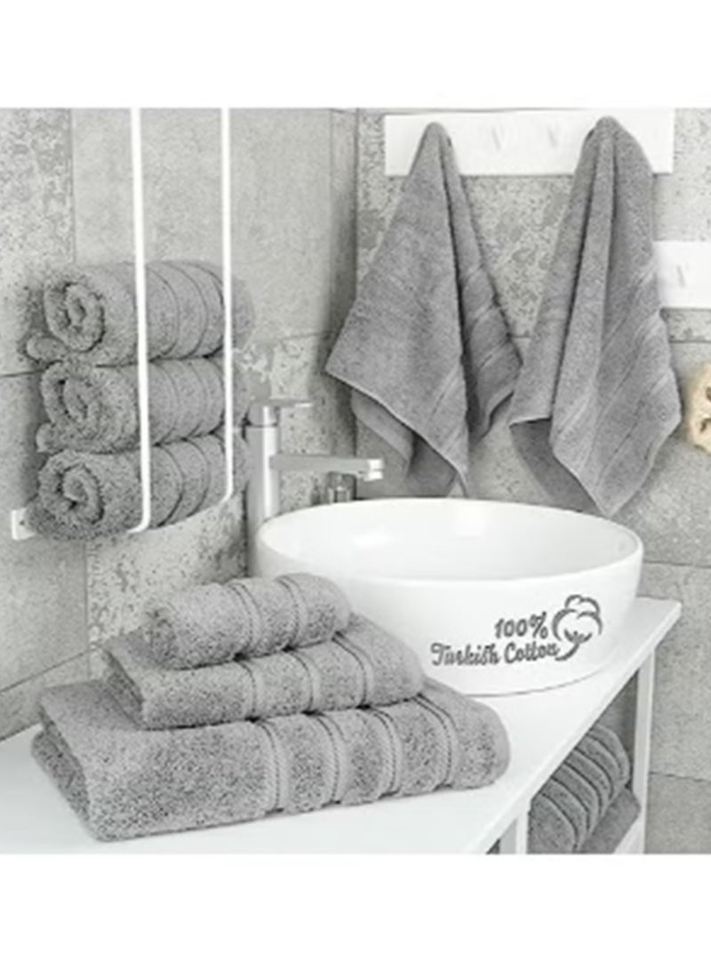 Towels Set 100% Combed Cotton 600 GSM Quick Dry Highly Absorbent Thick Bathroom Soft Hotel Quality For Bath And Spa Towel Set Includes 2xBath Towels (70x140 cm), 2xHand Towels (40x70 cm), 4xWashcloths (30x30 cm) Grey 70x140cm (8-PC)