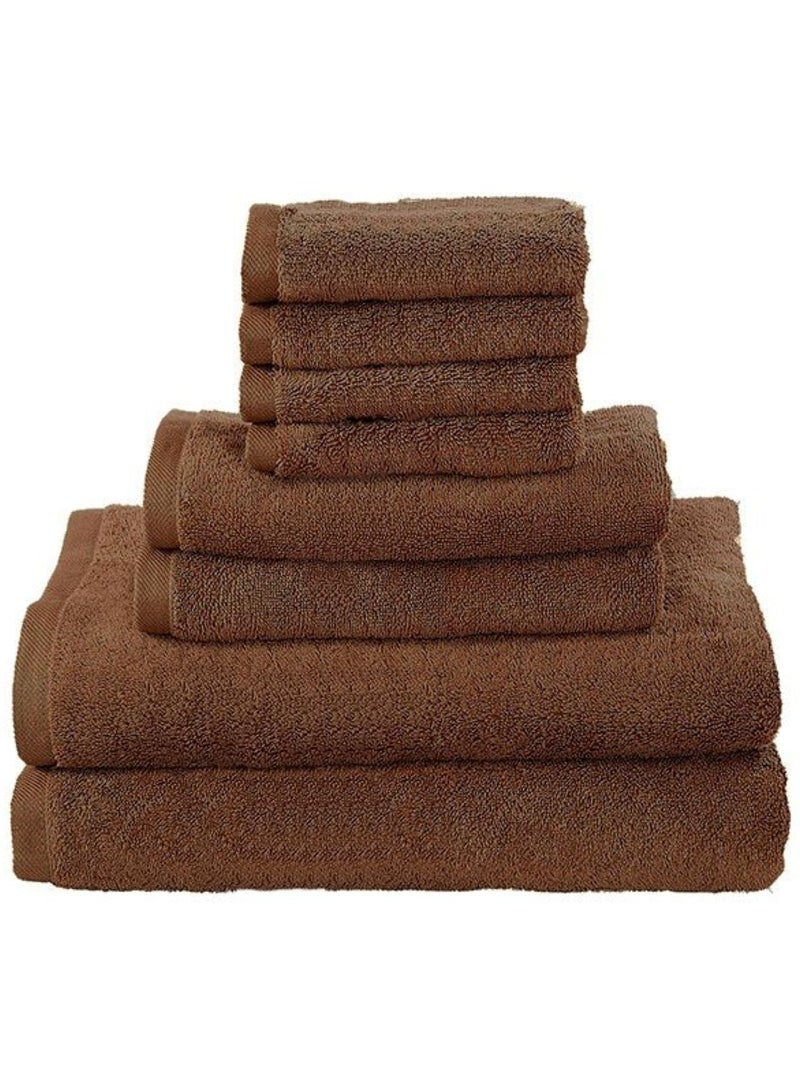 8-Pieces Towel Set - 100% Cotton 600 GSM, 2xBath Towel(70x140cm), 2xHand Towel(45x75cm), 4xFace Towel(30x30cm), Highly Absorbent Super Durable, Color-Brown