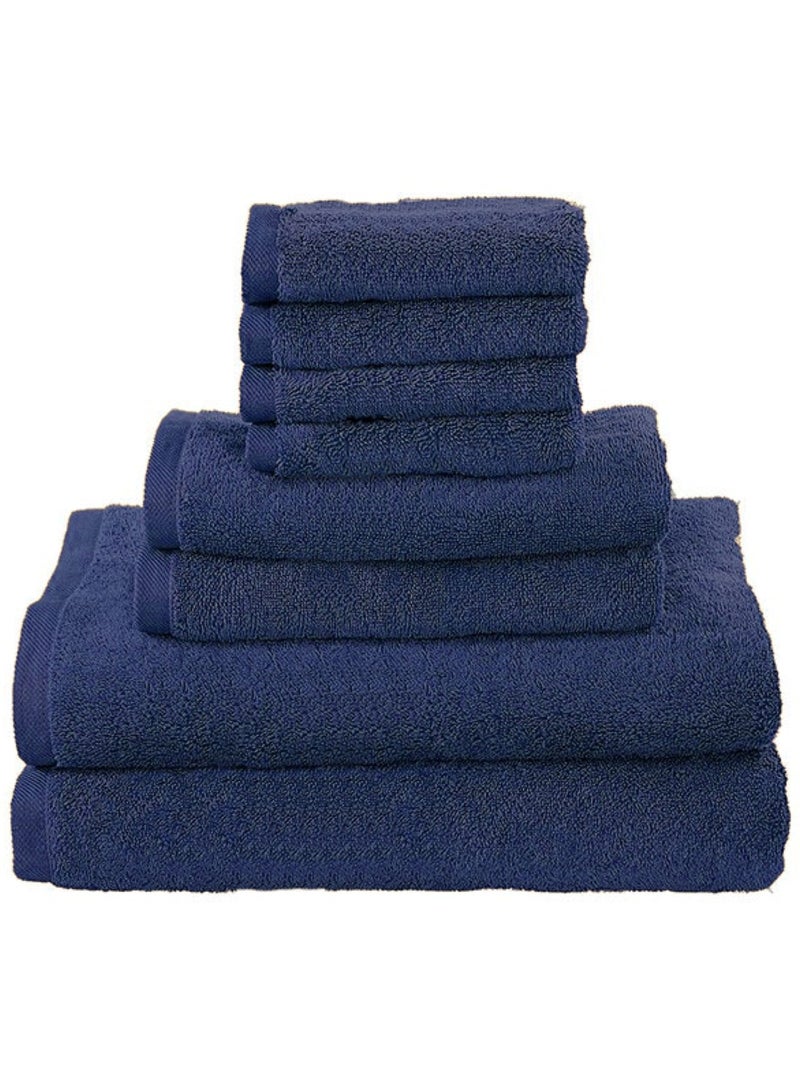 8-Pieces Towel Set - 100% Cotton 600 GSM, 2xBath Towel(70x140cm), 2xHand Towel(45x75cm), 4xFace Towel(30x30cm), Highly Absorbent Super Durable, Color-Dark Blue