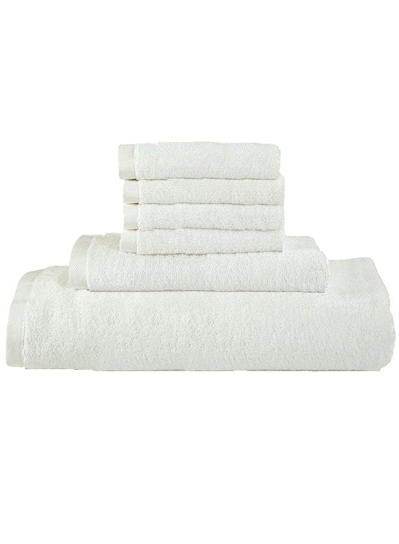 6-Pieces Towel Set - 100% Cotton 600 GSM, 1xBath Towel(70x140cm), 1xHand Towel(45x75cm), 4xFace Towel(30x30cm), Highly Absorbent Super Durable, Color-White