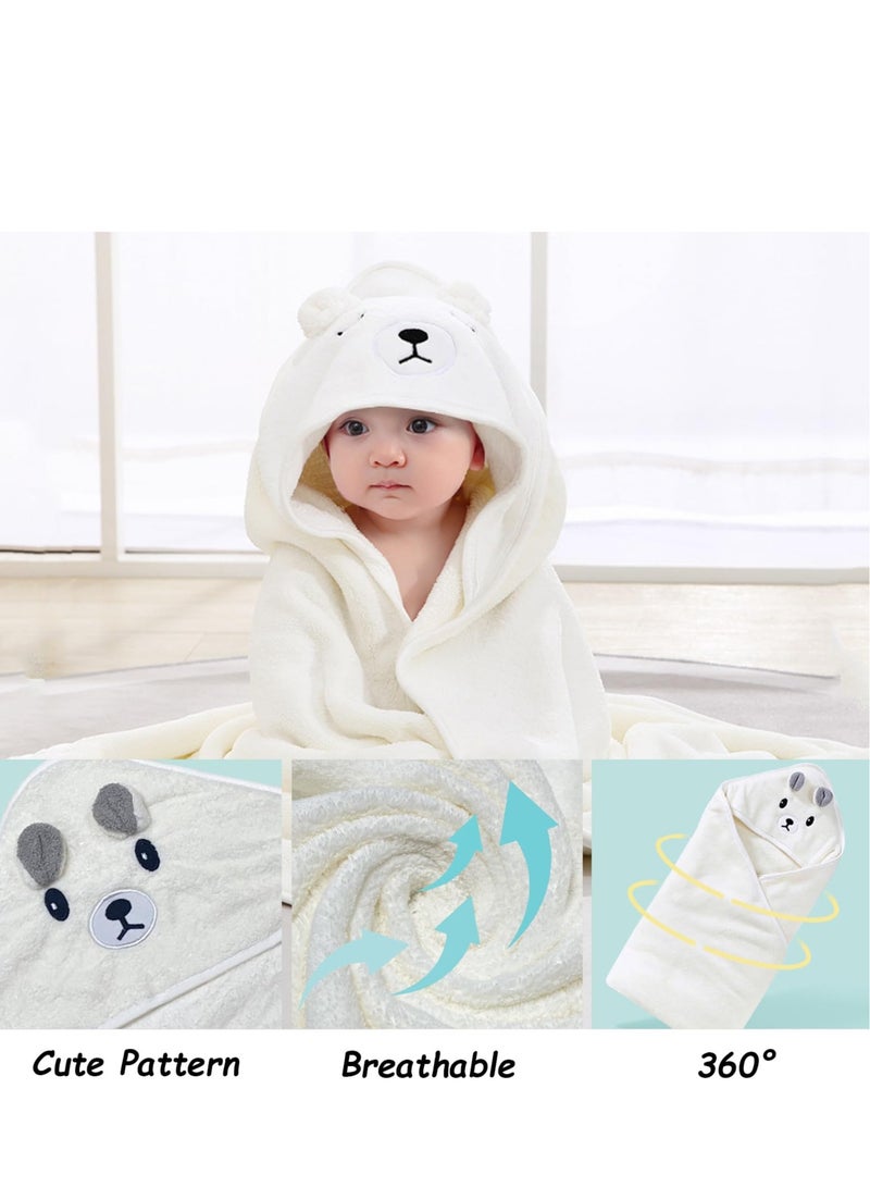 Hooded Baby Towels for Newborns - 2 Pack Soft Bath Towels for Infants and Toddlers, Adorable Gray and White Bear Designs, Perfect Baby Shower Gift and Bath Time Essential for Boys and Girls