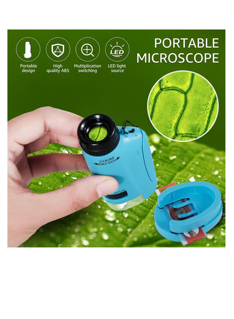 Kids Portable Microscope for STEM Learning, Handheld Mini Microscope 60x-180x for Ages 8-12, Perfect Science Experiment Tool