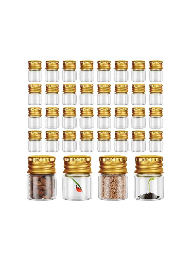 100 Pcs 5 ml Mini Glass Bottles with Gold Aluminum Caps, Tiny Jars for DIY Craft Storage, Specimen Vials, Reusable Transparent Containers with Screw Caps.