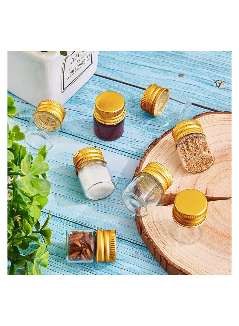 100 Pcs 5 ml Mini Glass Bottles with Gold Aluminum Caps, Tiny Jars for DIY Craft Storage, Specimen Vials, Reusable Transparent Containers with Screw Caps.