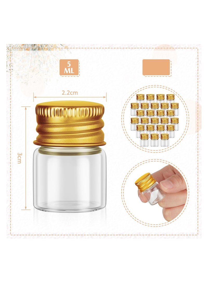 100 Pcs 5 ml Mini Glass Bottles with Gold Aluminum Caps, Tiny Jars for DIY Craft Storage, Specimen Vials, Reusable Transparent Containers with Screw Caps.