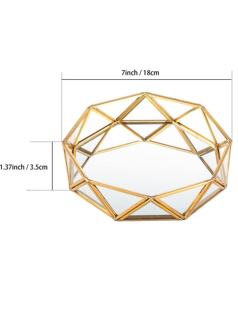 Elegant Gold Glass Perfume Tray for Makeup Jewelry Organizer Decorative Octagonal Vanity Display 7inch Home Decor