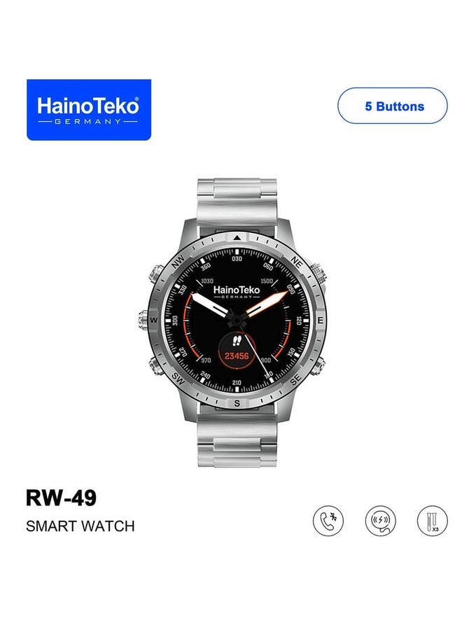 Haino Teko Germany  RW49 Round Shape AMOLED Display Smart Watch With 3 Pair Strap and Wireless Charger For Gents And Boys Silver