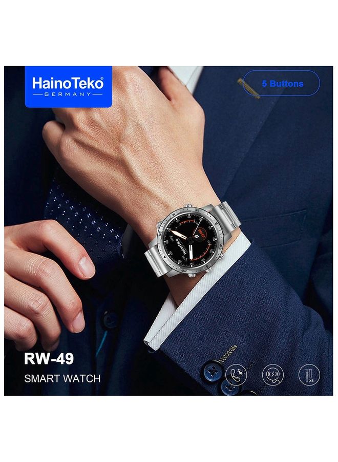 Haino Teko Germany  RW49 Round Shape AMOLED Display Smart Watch With 3 Pair Strap and Wireless Charger For Gents And Boys Silver