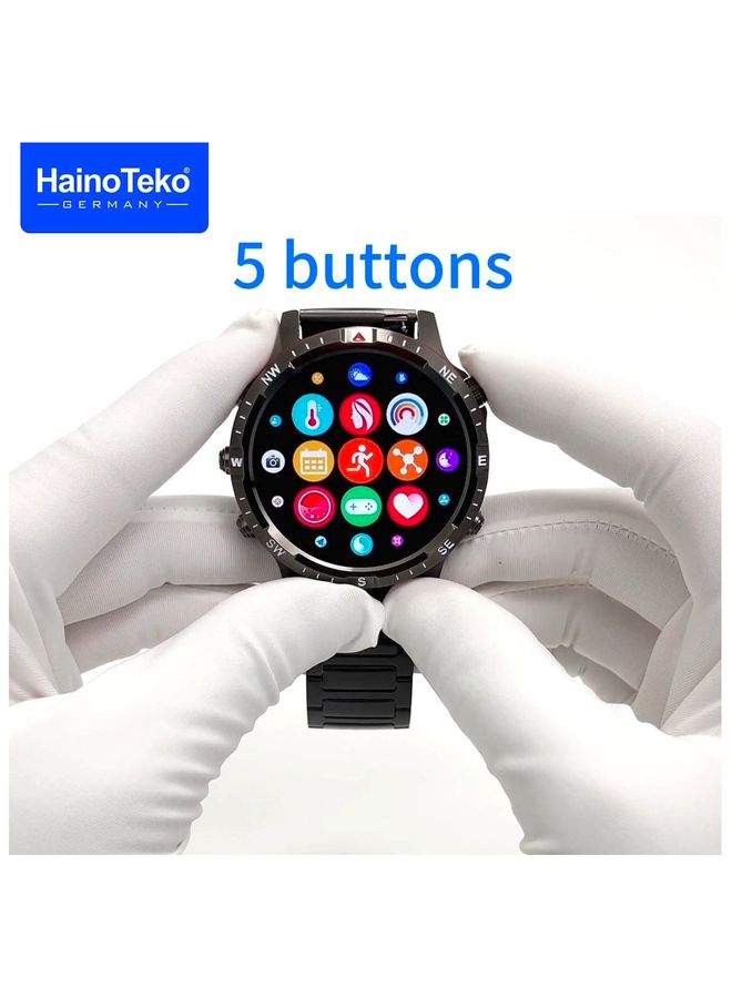 Haino Teko Germany  RW49 Round Shape AMOLED Display Smart Watch With 3 Pair Strap and Wireless Charger For Gents And Boys Silver