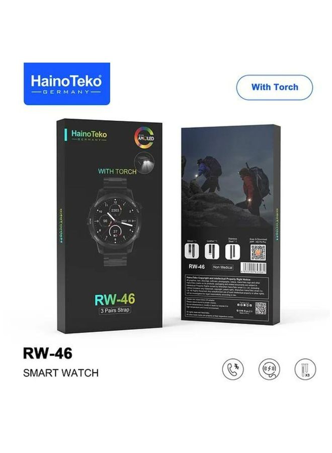 Haino Teko Germany RW-46 Amolded Display_3 Pairs Strap(Silicone,Leather,Stainless Steel__Black