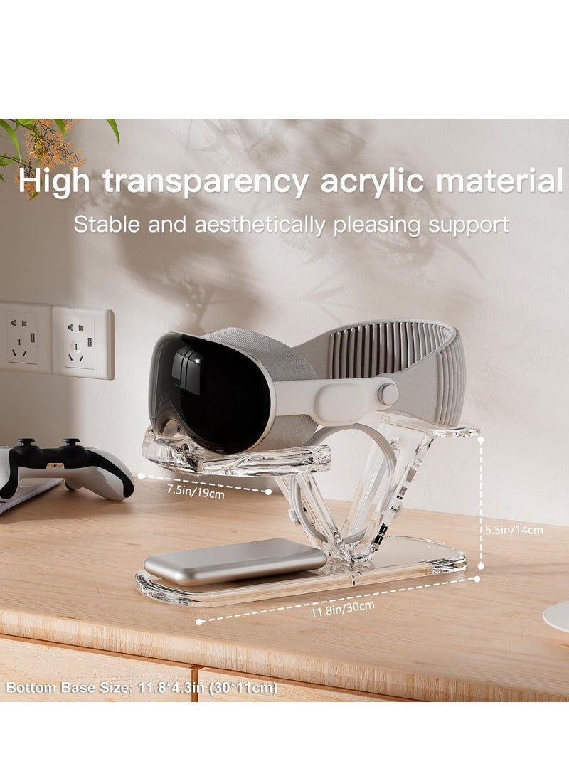 Universal Acrylic Clear VR Headset Stand for Apple Vision Pro/Meta Oculus Quest 3/2 - Display Bracket for Storage, Accessories, and Battery Cable Management.