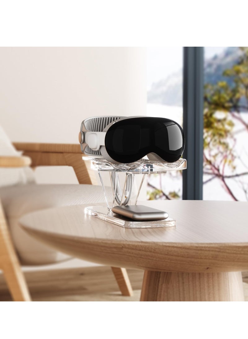 Universal Acrylic Clear VR Headset Stand for Apple Vision Pro/Meta Oculus Quest 3/2 - Display Bracket for Storage, Accessories, and Battery Cable Management.