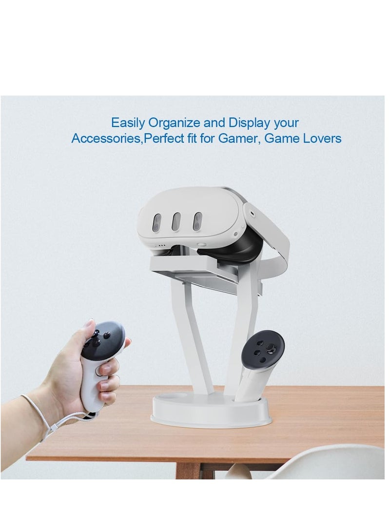 Versatile Stand for Quest 3 and Quest 2 VR Headsets with Touch Controllers, Ideal Storage and Display Solution for Rift and Rift S, Elegant White Design