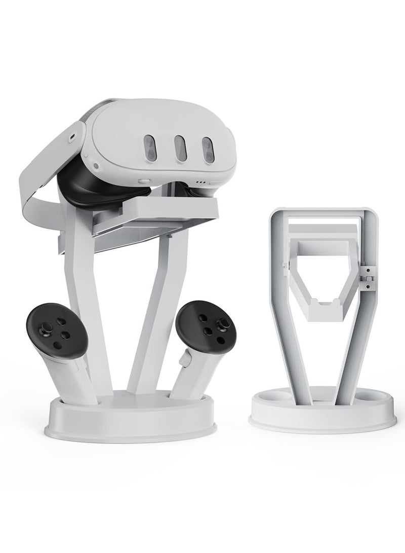 Versatile Stand for Quest 3 and Quest 2 VR Headsets with Touch Controllers, Ideal Storage and Display Solution for Rift and Rift S, Elegant White Design