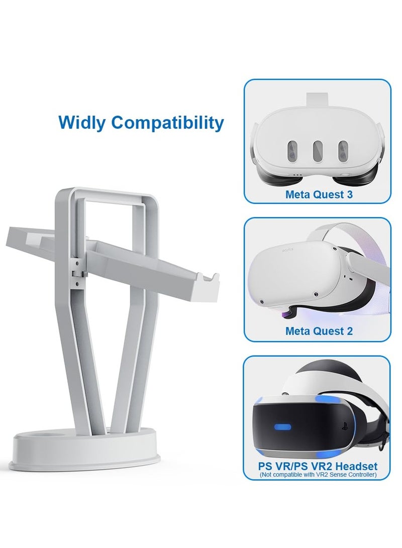 Versatile Stand for Quest 3 and Quest 2 VR Headsets with Touch Controllers, Ideal Storage and Display Solution for Rift and Rift S, Elegant White Design