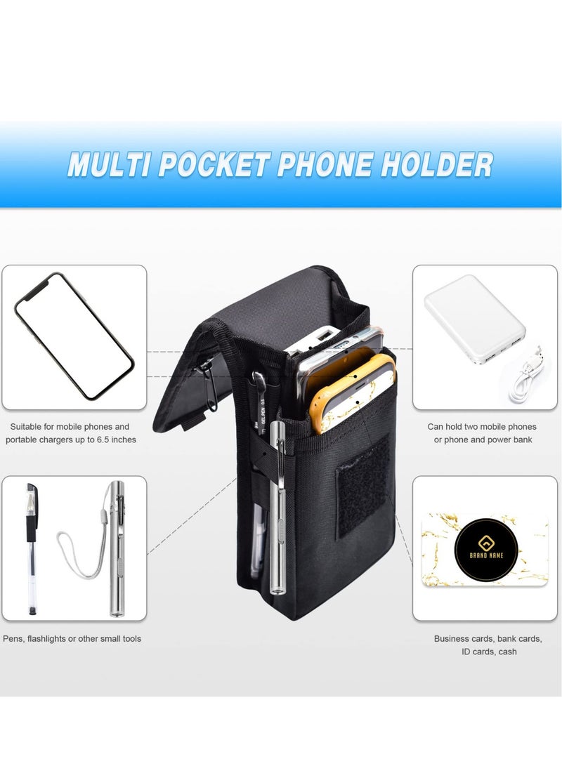 Multi-Purpose Double Pocket Phone Holster Belt Bag for Work, Hiking, Camping & Outdoor Activities