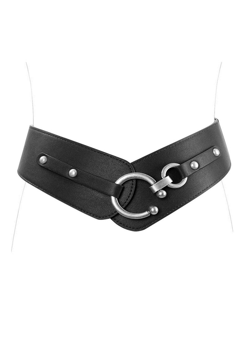 Vintage Women's Wide Elastic Stretch Waist Belt with Interlock Buckle for Halloween Style