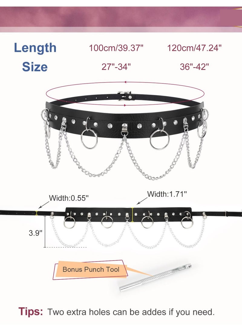 Black Leather Waist Chain Belt for Women, Stylish Rave and Goth Accessory to Elevate Your Outfit