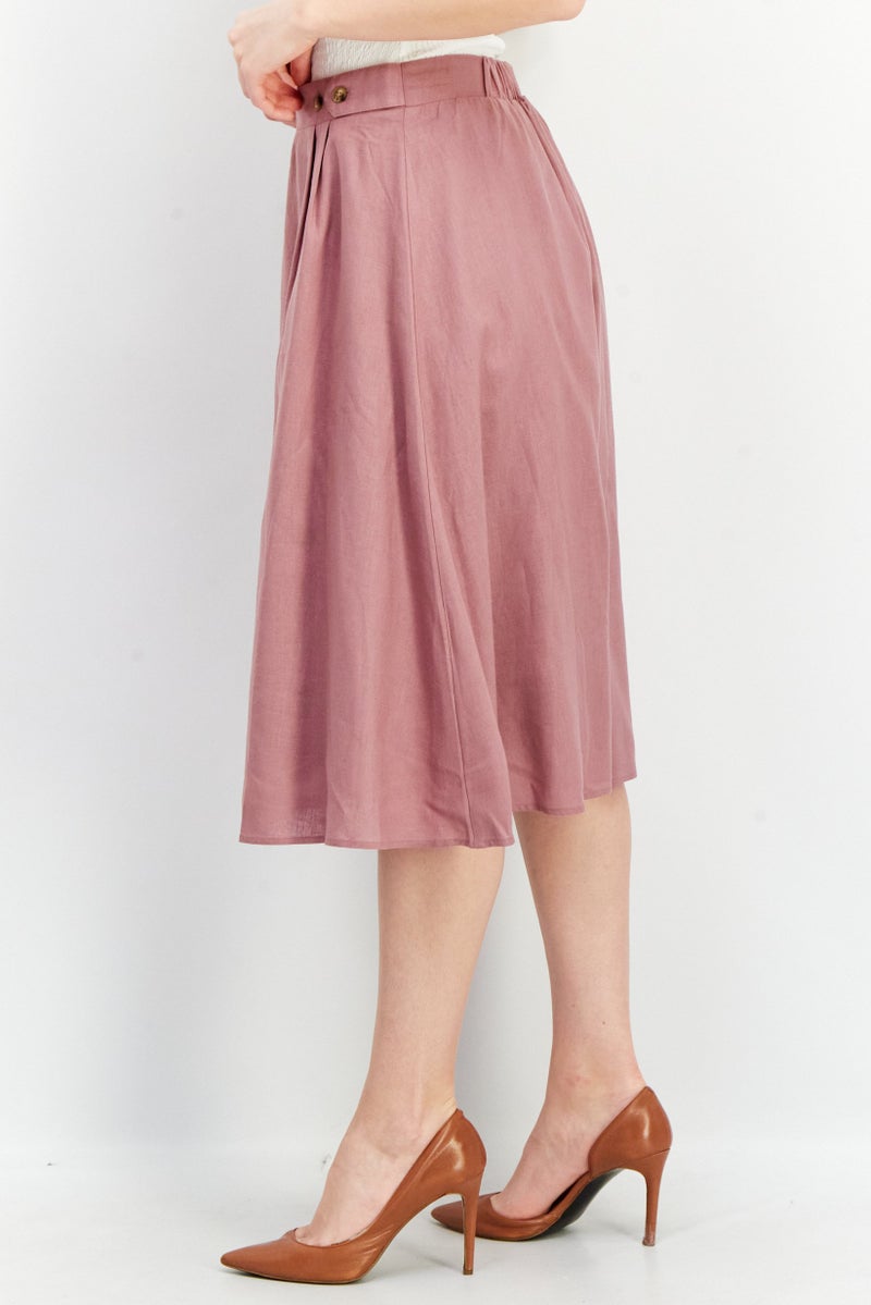 Women Plain Midi Skirt, Pink