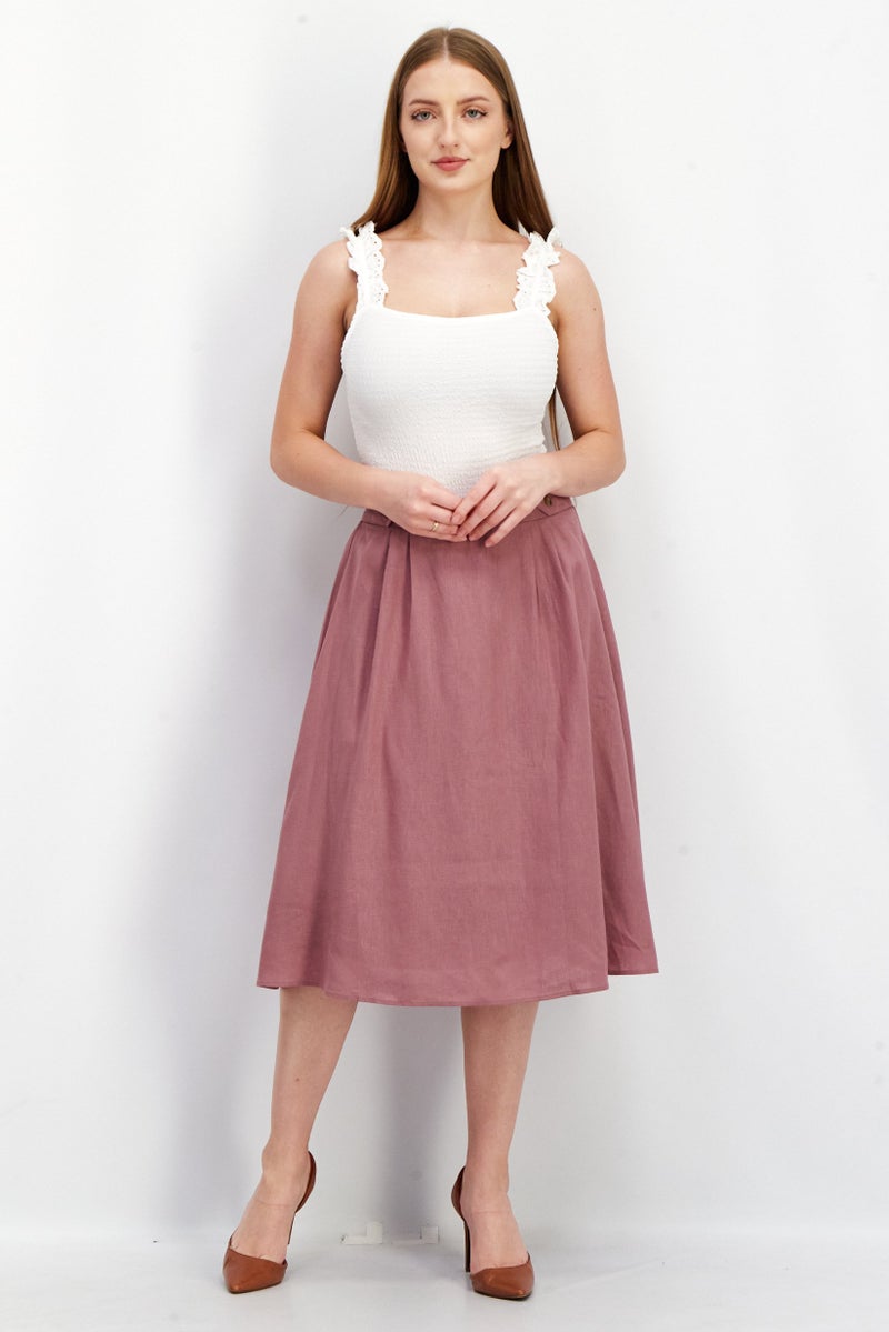 Women Plain Midi Skirt, Pink