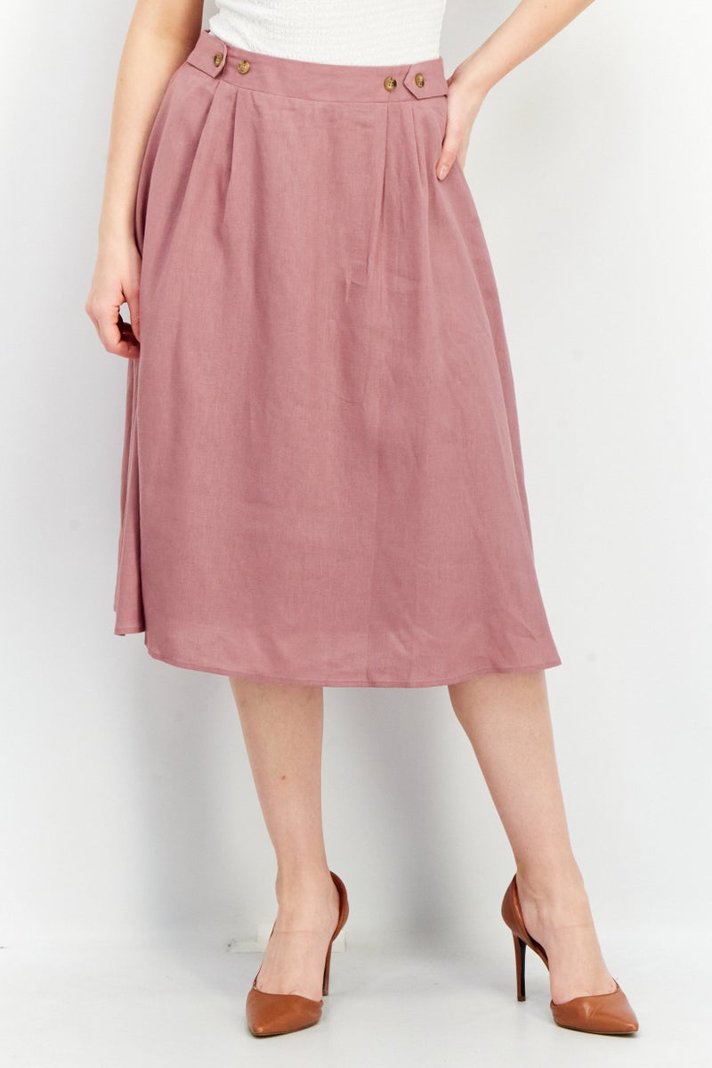 Women Plain Midi Skirt, Pink