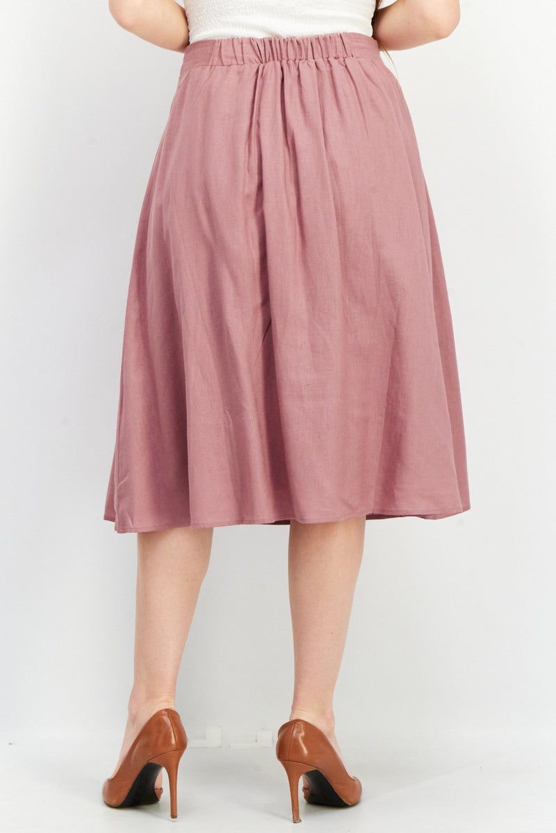 Women Plain Midi Skirt, Pink