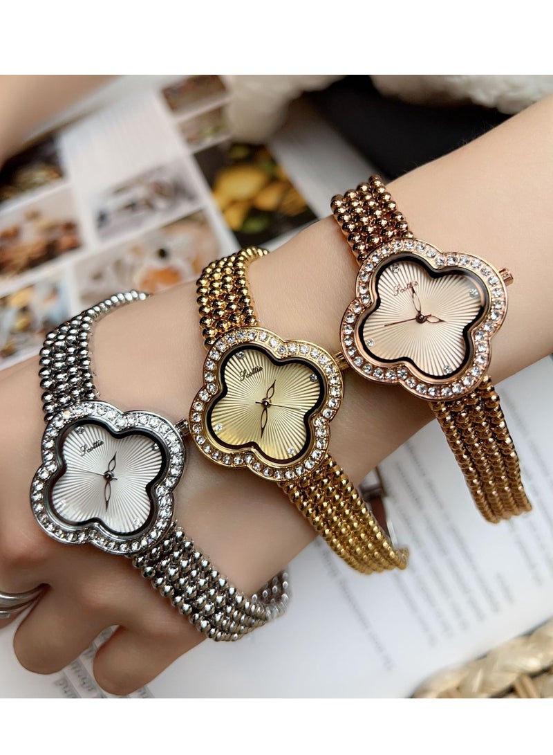 New Women's Watch Bracelet Watch, Women's Diamond Inlaid Flower Shaped Luxury Small Fragrance Style