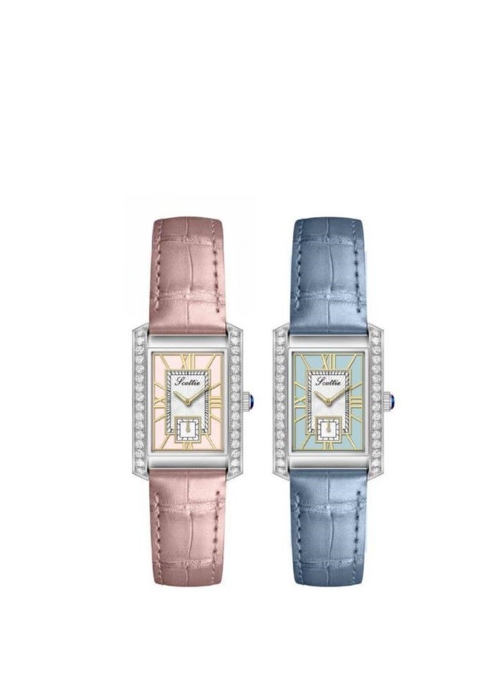 New Square Belt Women's Watch With Diamond Inlaid Square Plate, Two And A Half Needles, Foreign Trade Watch