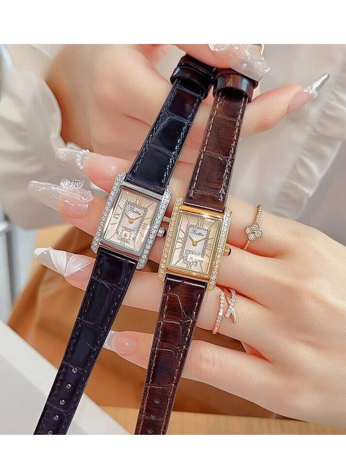 New Square Belt Women's Watch With Diamond Inlaid Square Plate, Two And A Half Needles, Foreign Trade Watch