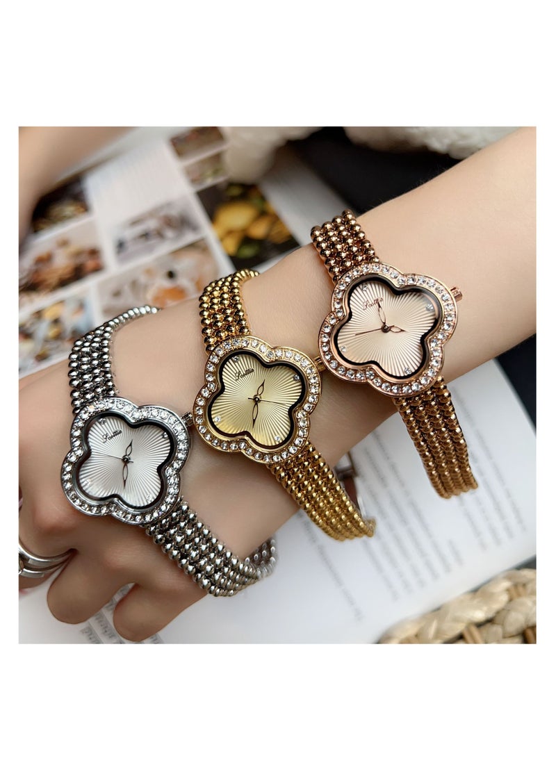 New Women's Watch Bracelet Watch, Women's Diamond Inlaid Flower Shaped Luxury Small Fragrance Style