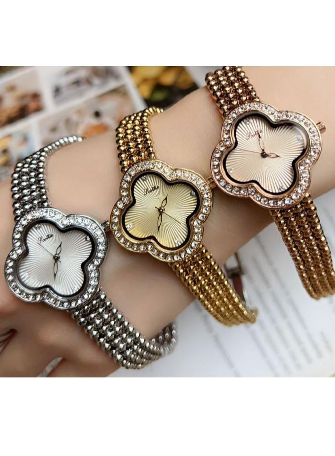 New Women's Watch Bracelet Watch, Women's Diamond Inlaid Flower Shaped Luxury Small Fragrance Style