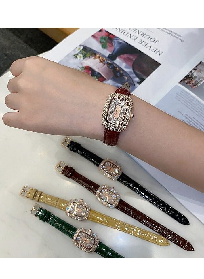 Oval Shaped Women's Watch Belt With Antique Style, Vintage Full Diamond Inlay, Exquisite Craftsmanship For Women's Watches