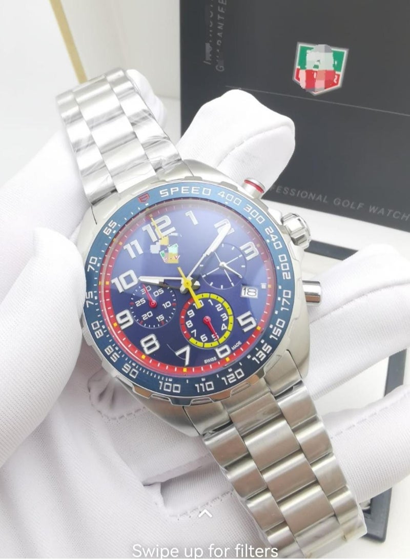 Tag Heuer Formula 1 x Red Bull Racing Chronograph Blue Dial Silver Steel Strap Watch for Men