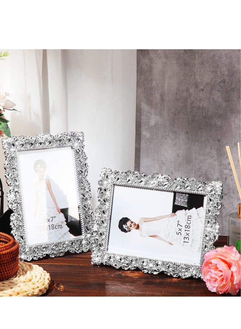 Enhance Your Cherished Moments with a Set of 2 Rhinestone Crystal Picture Frames - Ideal for Weddings, Birthdays, and Special Occasions