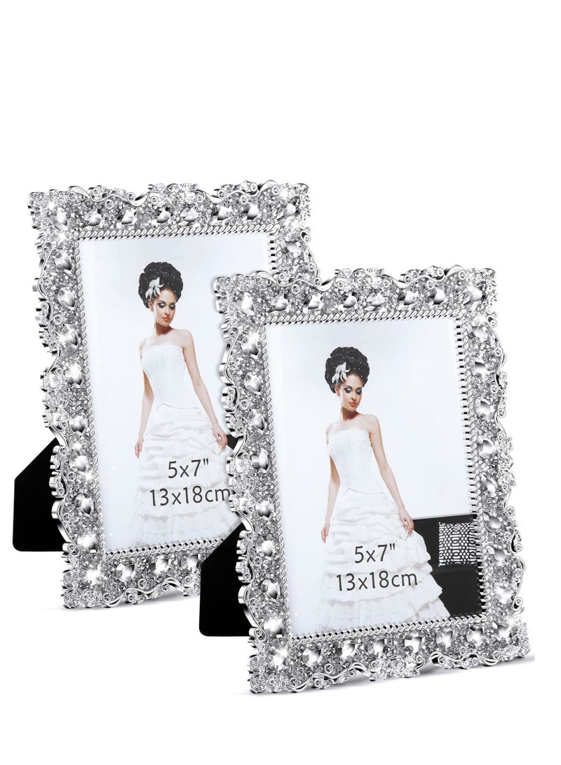 Enhance Your Cherished Moments with a Set of 2 Rhinestone Crystal Picture Frames - Ideal for Weddings, Birthdays, and Special Occasions