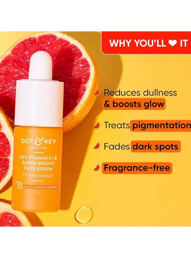 Dot & Key 10% Vitamin C + E, 5% Niacinamide Serum | Vitamin C Serum For Glowing Skin | Fades Dark Spots | Vit C Serum with Blood Orange & Pumpkin | For Uneven & Dull Skin | For All Skin Types | 30ml