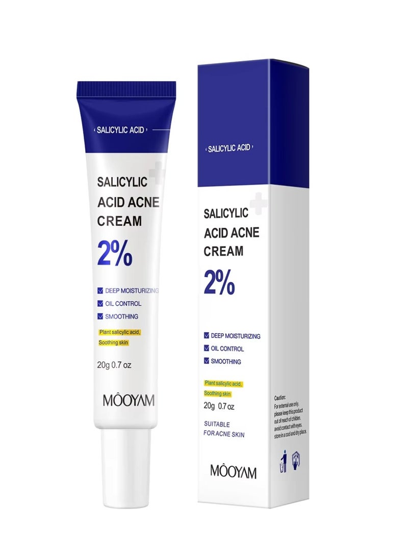 Salicylic Acid Acne Cream Deep Moisturizing Oil Control Smoothing Acne Cream with 2% Salicylic Acid Soothing Cream for Acne Skin Hydrating Oil Control Pore Tightening Acne Cream 20g