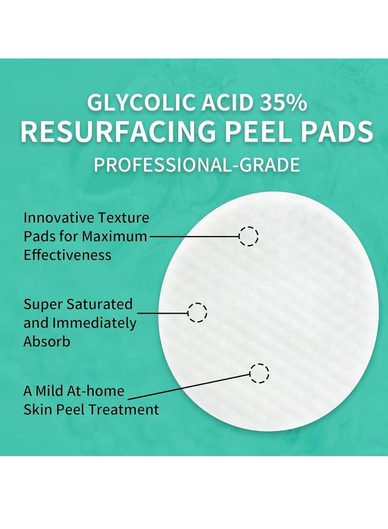 50 Pads Facial Peel Pads Anti Aging 35% Glycolic Acid Facial Pads Reduce Acne Blackheads Peeling Exfoliates with Glycolic Acid and AHA Moisturizing Nourishing Glycolic Acid Cleansing Resurfacing Pad