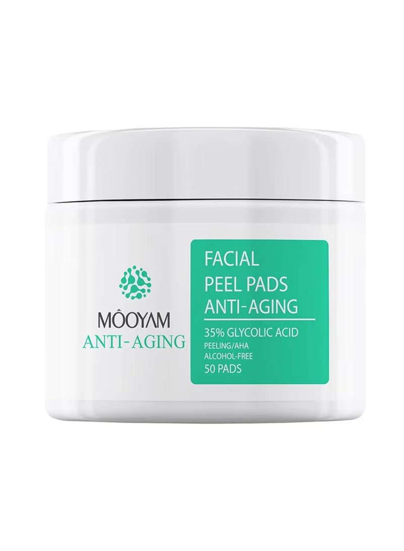 50 Pads Facial Peel Pads Anti Aging 35% Glycolic Acid Facial Pads Reduce Acne Blackheads Peeling Exfoliates with Glycolic Acid and AHA Moisturizing Nourishing Glycolic Acid Cleansing Resurfacing Pad