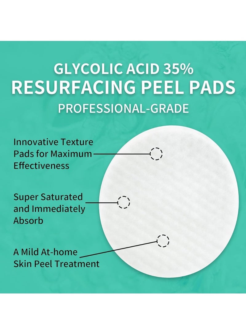 50 Pads Facial Peel Pads Anti Aging 35% Glycolic Acid Facial Pads Reduce Acne Blackheads Peeling Exfoliates with Glycolic Acid and AHA Moisturizing Nourishing Glycolic Acid Cleansing Resurfacing Pad